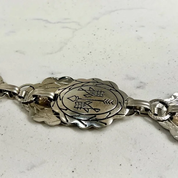 Concho Silver Chain Belt Medallion Circle Mod Casual Dress Metal Boho Western - Picture 2 of 4